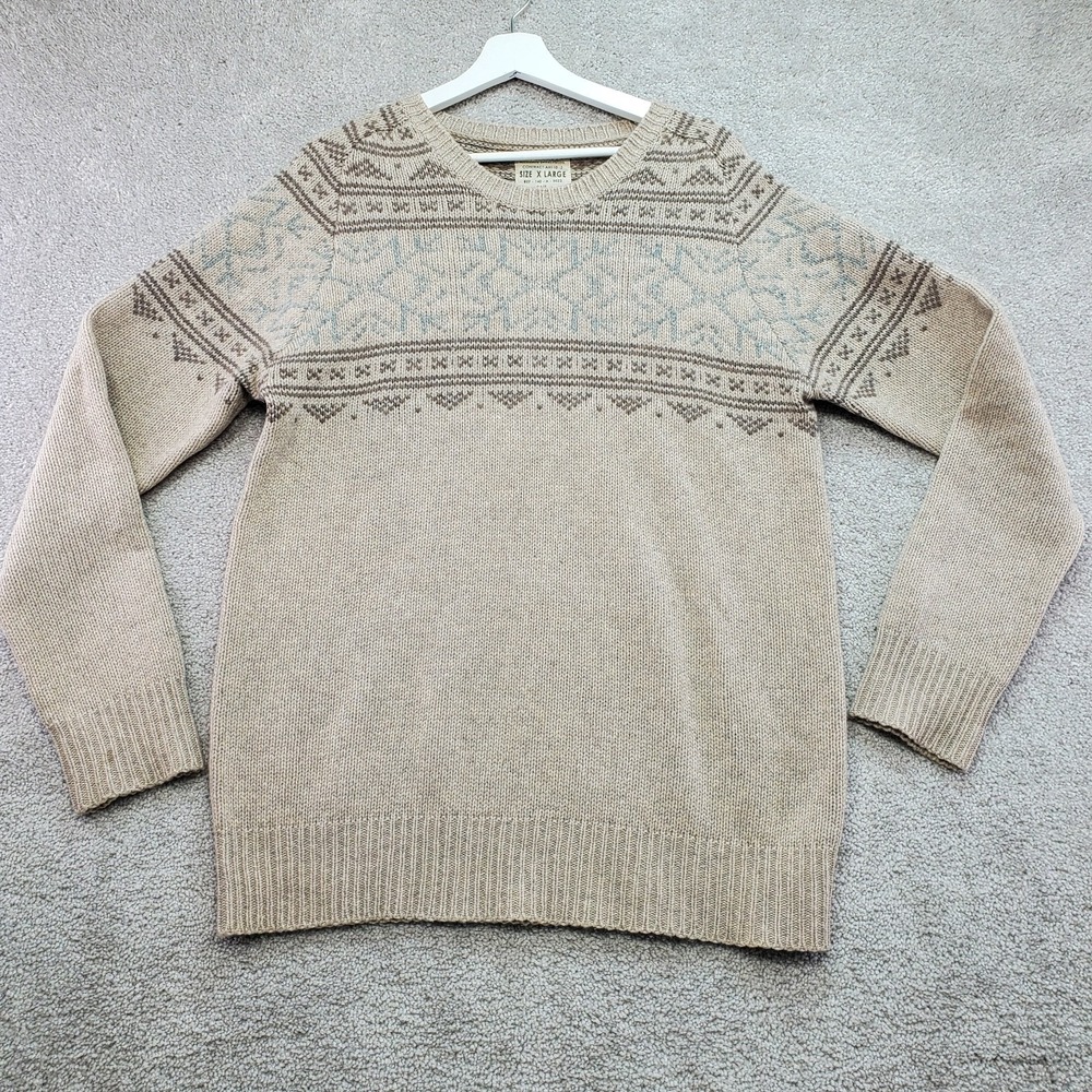AllSaints Spitalfields Sweater Women XL Beige Wool Alexi Crew Nordic Knit